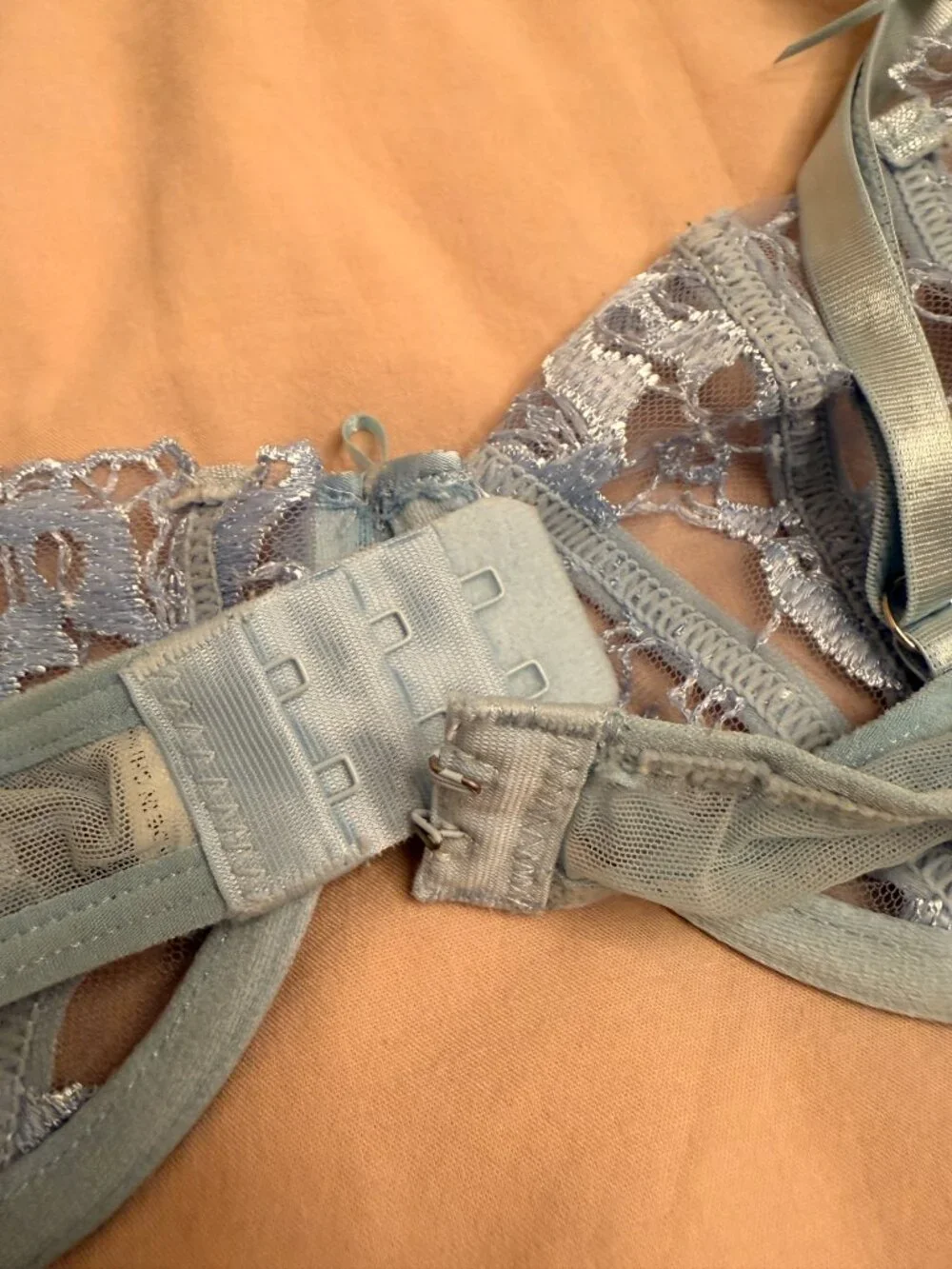 Blue Lace Strappy Bra and Panty Lingerie Set Size Small